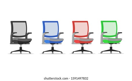 Design of office chair with various colors on white background