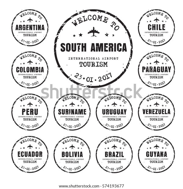 古い黒い切手パスポートのデザイン 南米国名 旅行や空港の