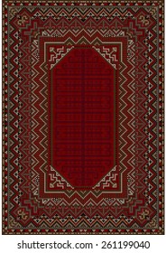 The design of the old carpet in red tones 