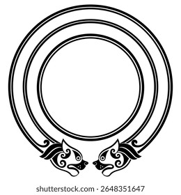 Design in Old Norse style. Viking bracelet with wolf heads, isolated on white, vector illustration