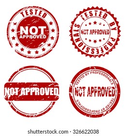 The design of the old worn red stamps - not approved. Vector illustration. Set.