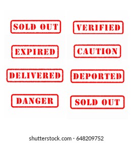 Design of old worn stamps. Stamps for hazard identification, deported, expanded, tested, sold out. Vector illustration. Set