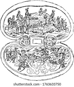 The design on the obverse side of General Lafayette's sword, vintage line drawing or engraving illustration.