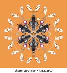 Design on orange, gray and white colors. Vector winter pattern. Abstract background with Floral Elements. Vector illustration.