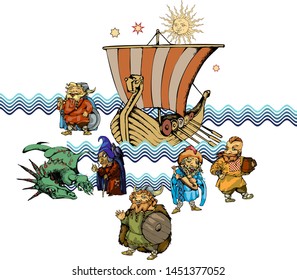 Design on the theme of the Vikings. Vector illustration. Suitable for posters, t-shirt and the like
