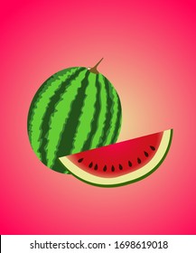 design one watermelon and a watermelon that has been split with a red background