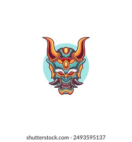 Design an Oni Mask Logo and use a modern style with yellow and blue colors