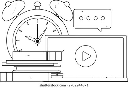 Video Diseño en línea de aprendizaje de gestión del tiempo de la educación libros de estudio reloj tutorial conocimiento desarrollo de habilidades vector arte ilustración png