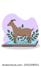 Design Online Qurban Goat no the Phone Flat Illustration