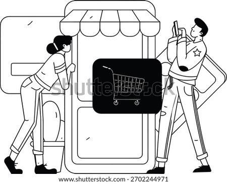 Design online shopping store ecommerce retail shop digital marketing mobile app consumerism business purchase buy verctor art illustration png