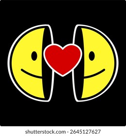 Design of opened emoticon with love inside