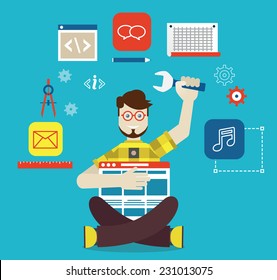 Design, optimization and creating applications for mobile devices. Vector flatstyle - vector illustration