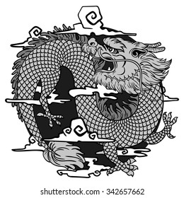 Design of orient dragon inscribed in the circle