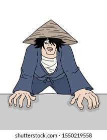 design of oriental man with kasa hat draw