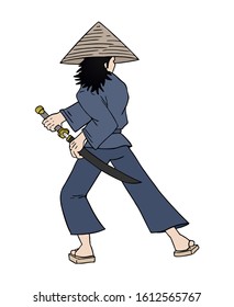 design of oriental man with kasa hat draw