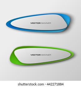 Design Origami vector banner. Two oval shape for annotation. 2 Smooth stickers for signature