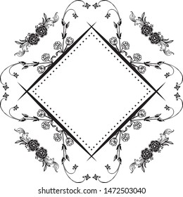 Design ornament floral frame, pattern black and white, template of card. Vector