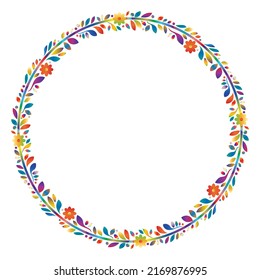 Design ornament for round product, bright flowers in the style of stained glass on a white background