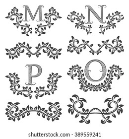 Design ornamental elements and monograms set. Floral tattoo in vintage baroque style. Vintage page ornate decorations.