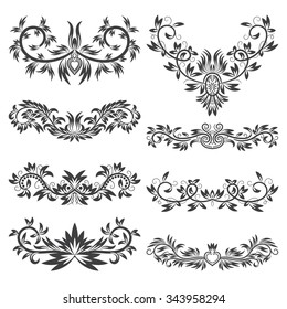 Design ornamental elements set. Floral tattoo in vintage style.