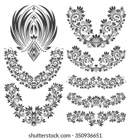 Design ornamental elements set. Floral tattoo in vintage style.