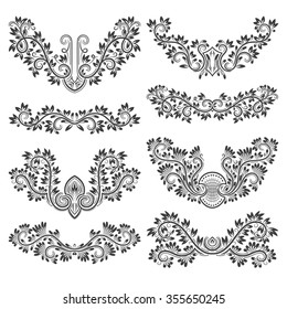 Design ornamental elements set. Floral tattoo in vintage style.