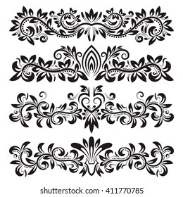 Design ornamental elements and vintage headline decorations set. Floral tattoo in vintage baroque style. Vintage page ornate decorations.