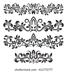 Design ornamental elements and vintage headline decorations set. Floral tattoo in vintage baroque style. Vintage page ornate decorations.