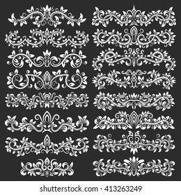 Design ornamental elements and vintage headline decorations big set. Floral tattoo in vintage baroque style. Vintage page ornate decorations.
