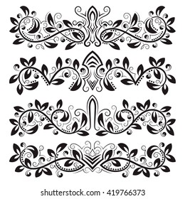 Design ornamental elements and vintage headline decorations set. Floral tattoo in vintage baroque style. Vintage page ornate decorations.