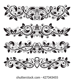 Design ornamental elements. Vintage headline decorations set. Floral tattoo in baroque style.