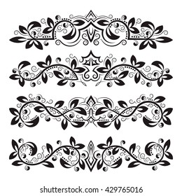 Design ornamental elements. Vintage headline decorations set. Floral tattoo in baroque style.