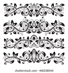 Design ornamental elements. Vintage headline decorations set. Floral tattoo in baroque style.