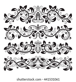 Design ornamental elements. Vintage headline decorations set. Floral tattoo in baroque style.