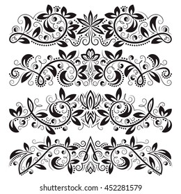 Design ornamental elements. Vintage headline decorations set. Floral tattoo in baroque style.