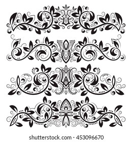 Design ornamental elements. Vintage headline decorations set. Floral tattoo in baroque style.