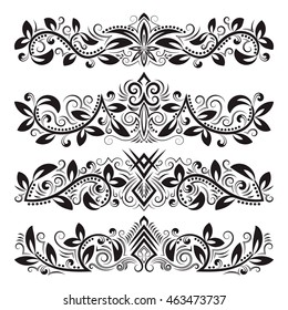 Design ornamental elements. Vintage headline decorations set. Floral tattoo in baroque style.