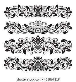 Design ornamental elements. Vintage headline decorations set. Floral tattoo in baroque style.