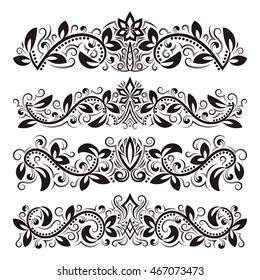 Design ornamental elements. Vintage headline decorations set. Floral tattoo in baroque style.