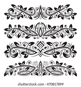 Design ornamental elements. Vintage headline decorations set. Floral tattoo in baroque style.