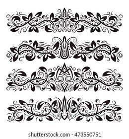 Design ornamental elements. Vintage headline decorations set. Floral tattoo in baroque style.