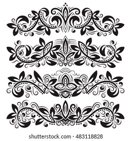 Design ornamental elements. Vintage headline decorations set. Floral tattoo in baroque style.