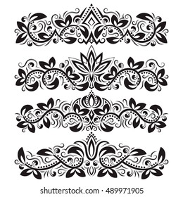 Design ornamental elements. Vintage headline decorations set. Floral tattoo in baroque style.