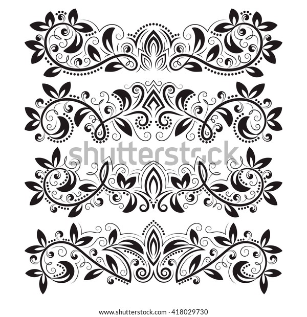 Design ornamental elements and vintage\
headline decorations set. Floral tattoo in vintage baroque style.\
Vintage page ornate\
decorations.