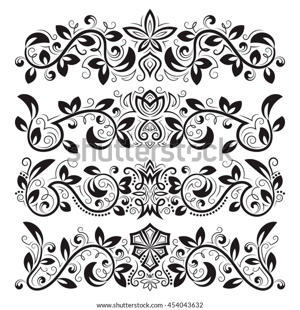 Design ornamental elements.
Vintage headline decorations set. Floral tattoo in baroque
style.