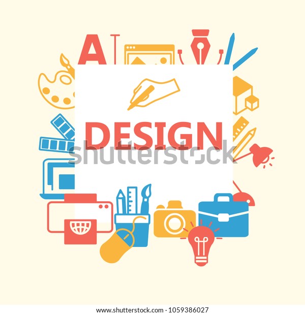 Design outline icons set. Poster of\
printing and graphic design icons use for web mobile apps. Isolated\
on orange background. Flat style vector\
illustration