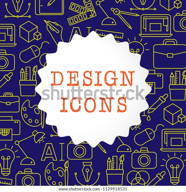 Design outline icons set. Poster of
printing and graphic design icons use for web mobile apps. Isolated
on orange background. Flat style vector
illustration