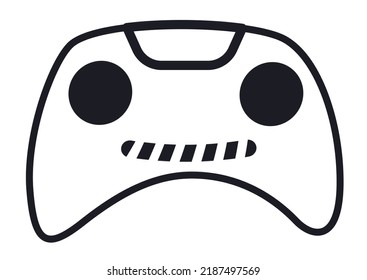 Design in outline style of a video game controller with loading bar like a smile gesture. Design isolated over white background.