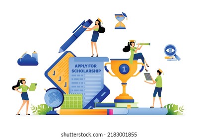 Design Of Outstanding Students Fill Out Scholarship Application Form. Reduced Tuition Fees And Learning Opportunities. Illustration For Landing Page Website Poster Banner Mobile Apps Web Brochure Ads