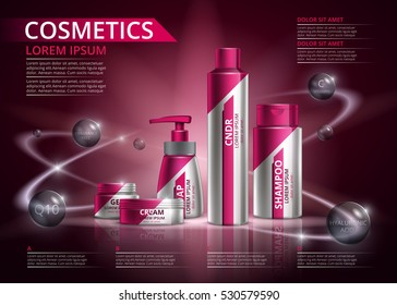 Design Packaging For Cosmetics. Vector Illustration Of An Item For The Body. Set On A Red Background